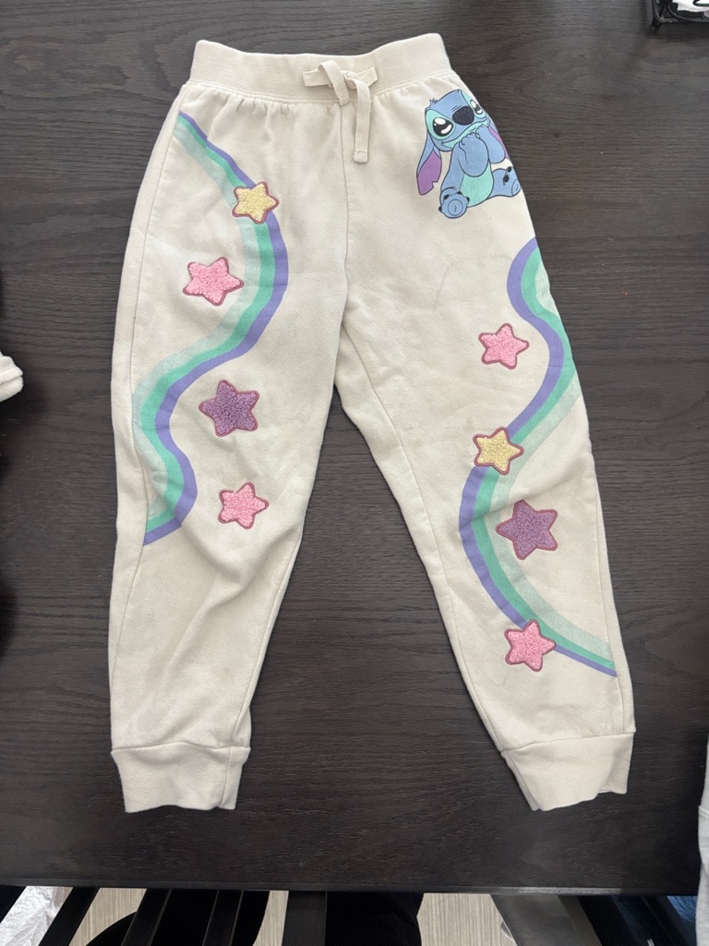 Kids Cream Jogger Pants with Pastel Star and Stitch Graphic